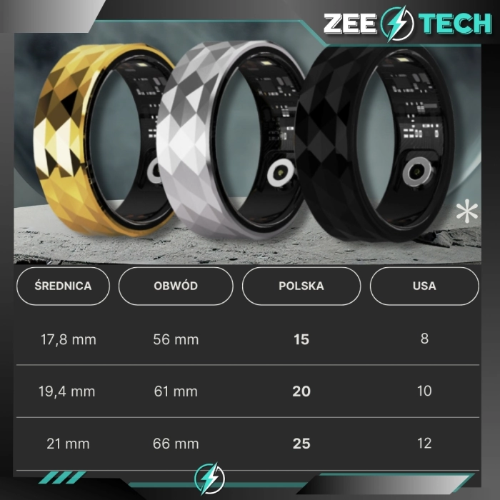 Smart ring Z12 - inteligentny pierścionek z pomiarem tętna i ciśnienia (Smartring Czarny #10)
